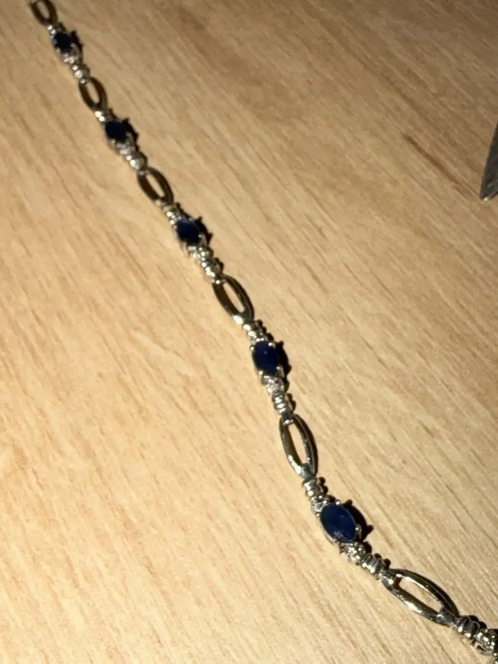10K White Gold Blue Sapphire and Diamond Link Bracelet